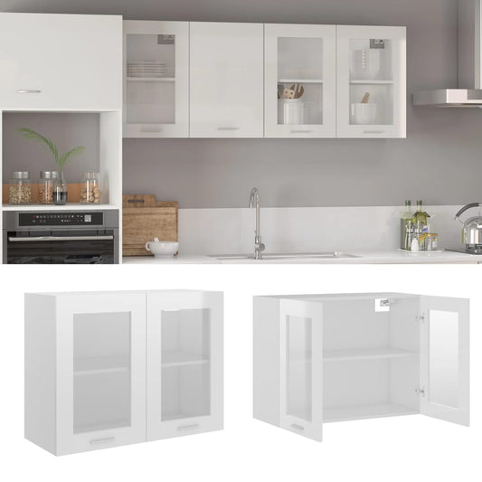 Hanging Glass Cabinet High Gloss White 80x31x60 cm Engineered Wood