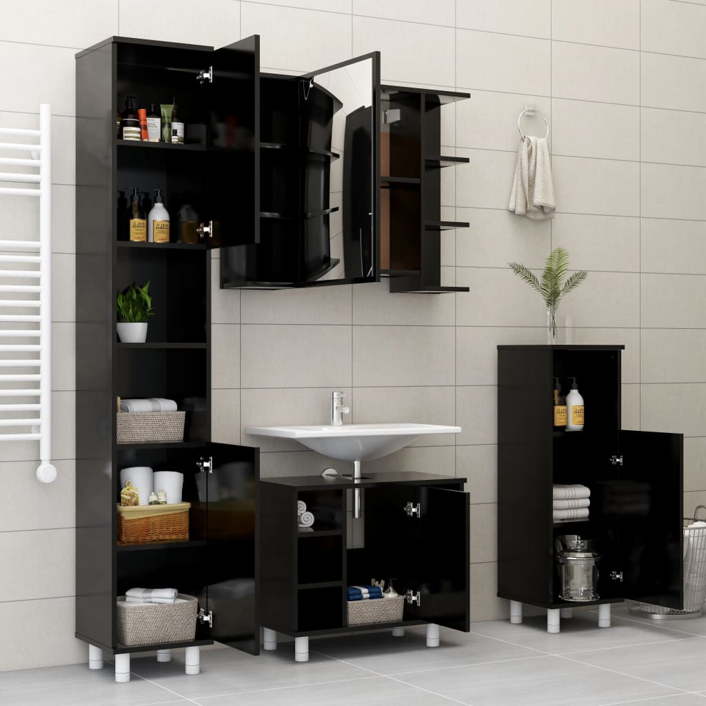 Bathroom Cabinet Black 30x30x95 cm Engineered Wood