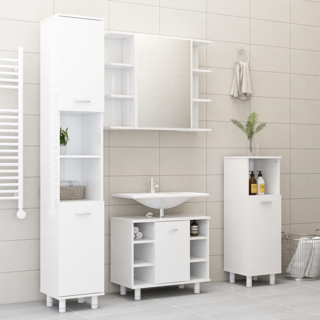 Bathroom Cabinet High Gloss White 30x30x179 cm Engineered Wood