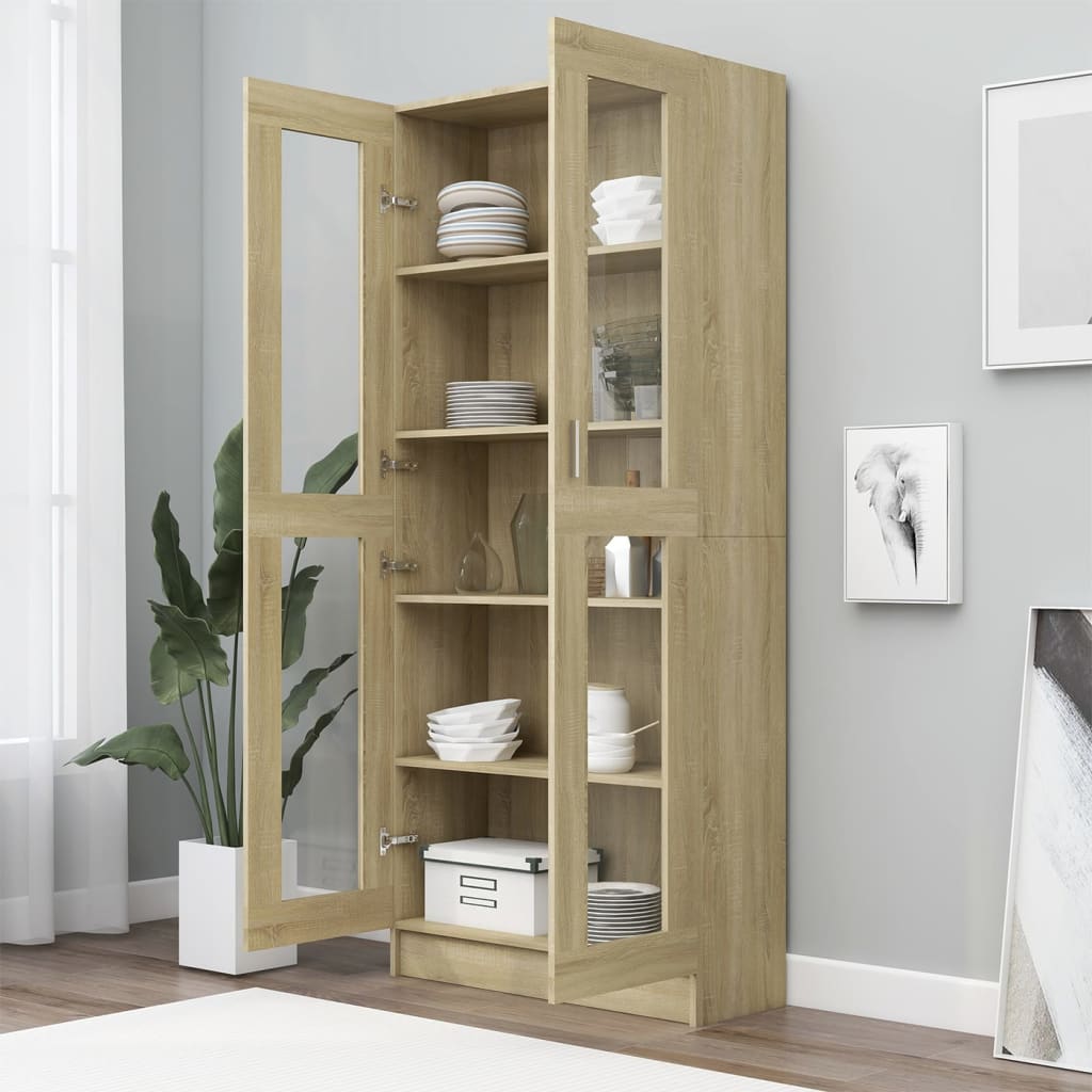 Vitrine Cabinet Sonoma Oak 82.5x30.5x185.5 cm Engineered Wood