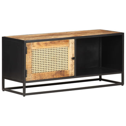 TV Cabinet 90x30x40 cm Rough Mango Wood and Natural Cane