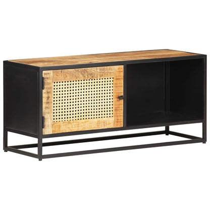 TV Cabinet 90x30x40 cm Rough Mango Wood and Natural Cane