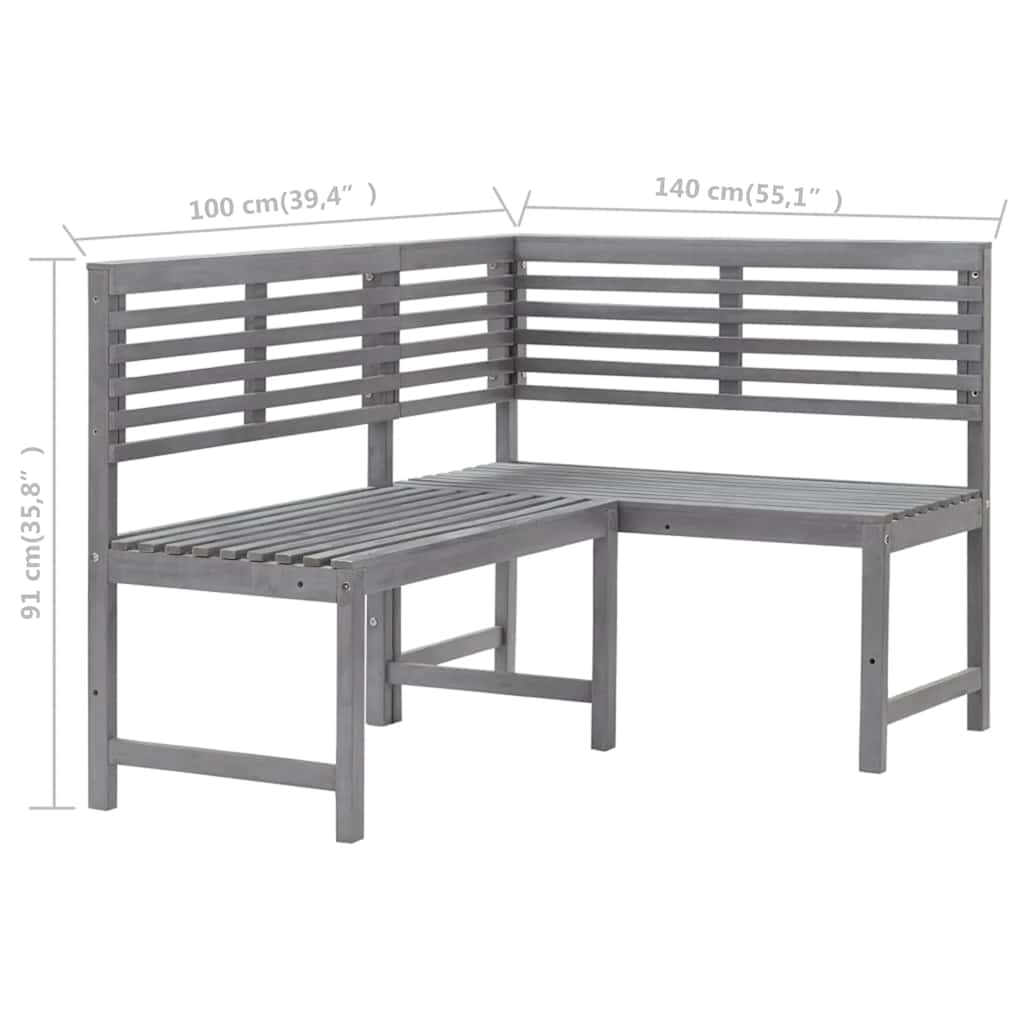 Garden Corner Bench Grey 140 cm Solid Acacia Wood