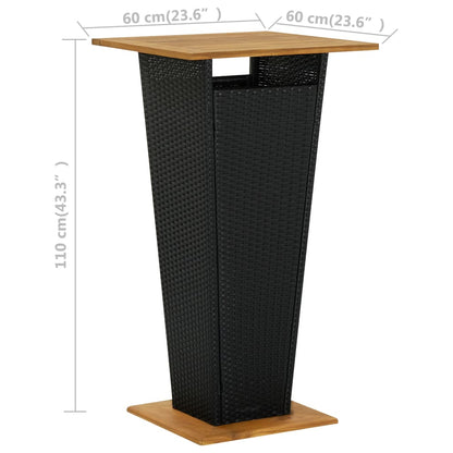 Bar Table Black 60x60x110 cm Poly Rattan and Solid Acacia Wood