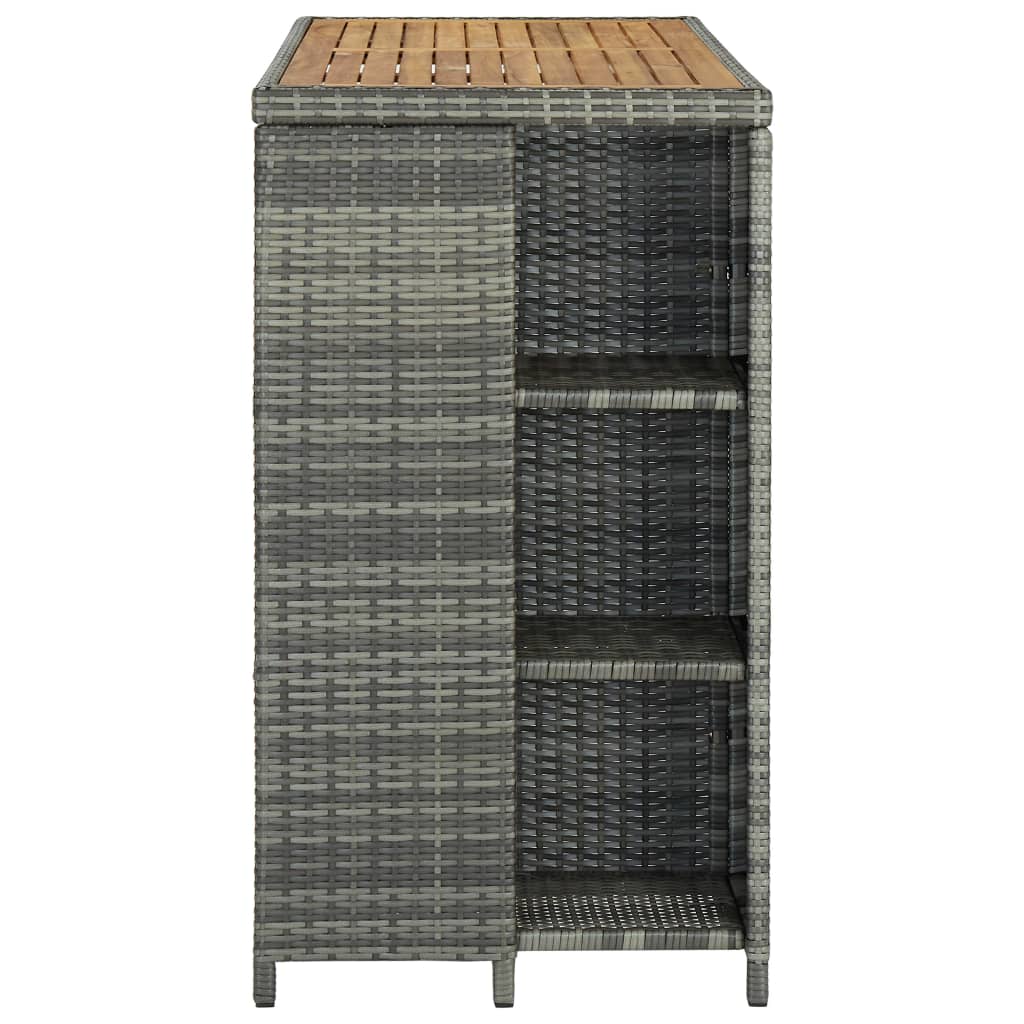 Bar Table with Storage Rack Grey 120x60x110 cm Poly Rattan