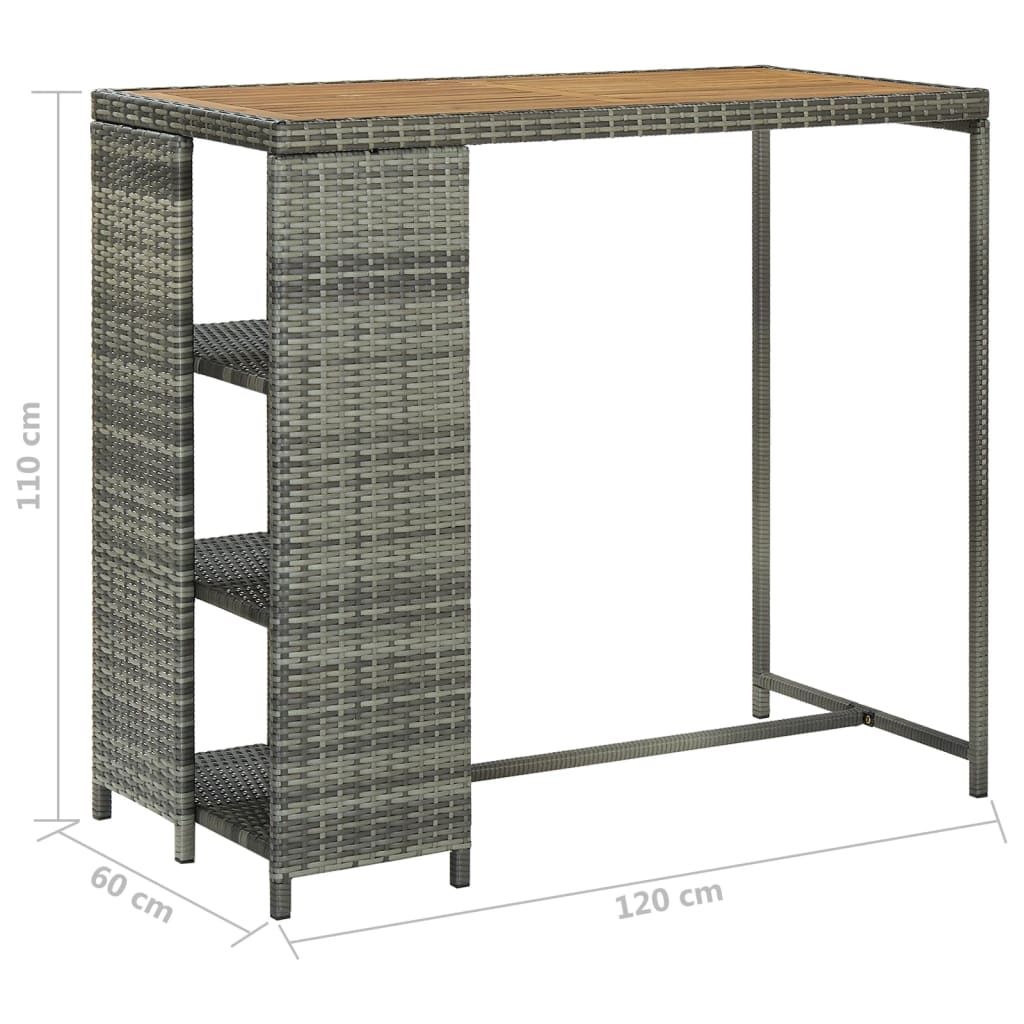 Bar Table with Storage Rack Grey 120x60x110 cm Poly Rattan