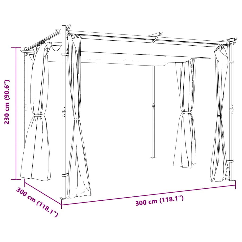 Gazebo with Curtains 3x3 m Taupe Steel