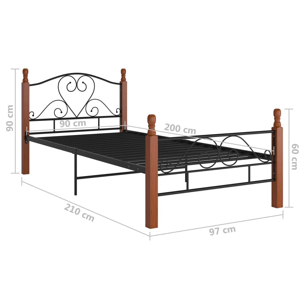 Bed Frame without Mattress Black Metal 90x200 cm