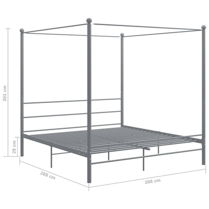 Canopy Bed Frame without Mattress Grey Metal 200x200 cm