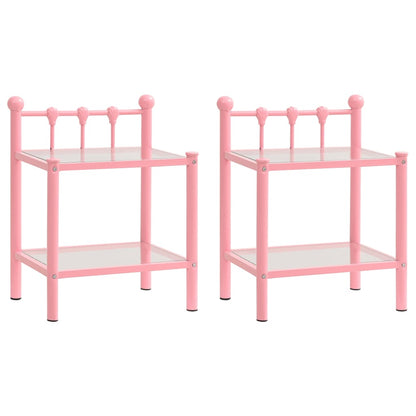 Bedside Cabinets 2 pcs Pink and Transparent Metal and Glass