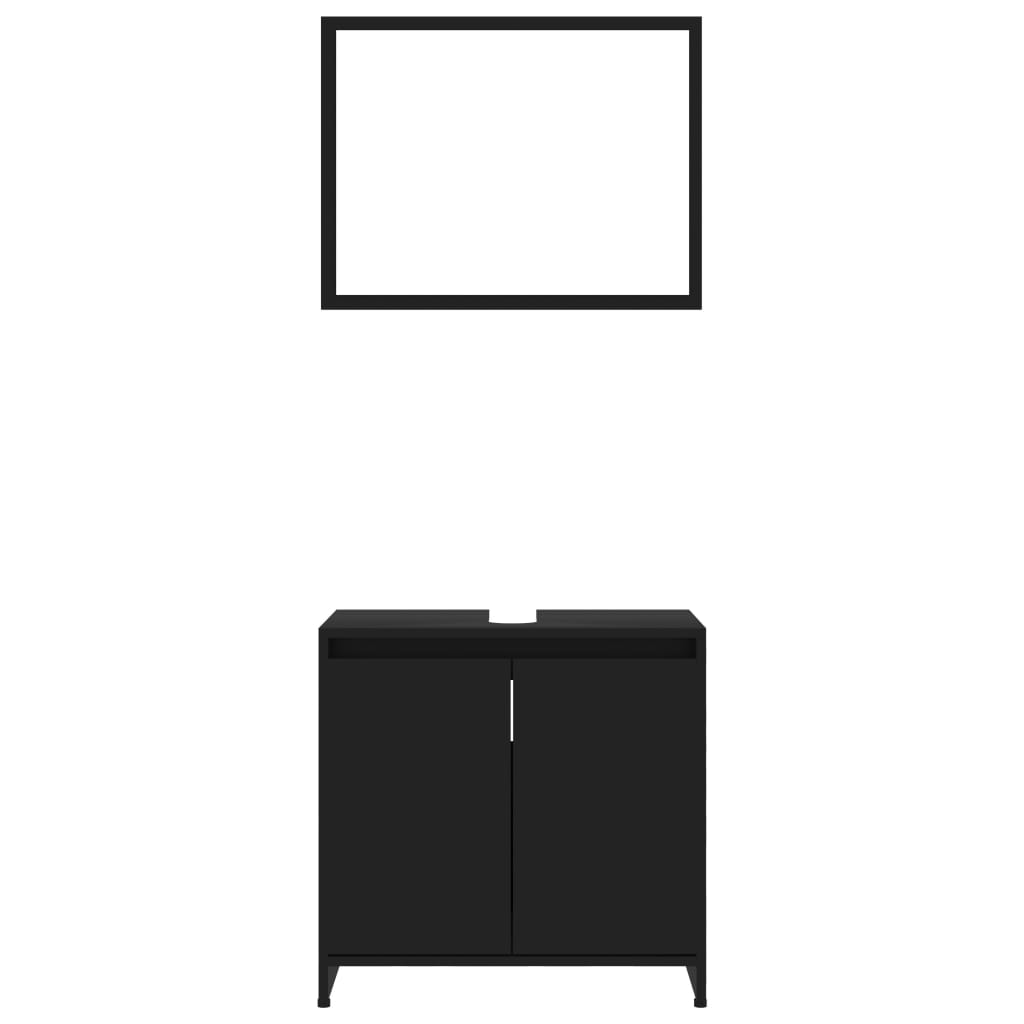 4 Piece Bathroom Furniture Set Black Engineered Wood