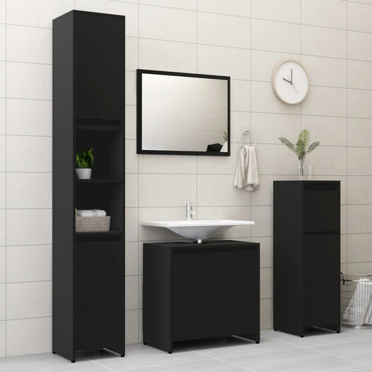 4 Piece Bathroom Furniture Set Black Engineered Wood