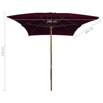 Outdoor Parasol with Wooden Pole Bordeaux Red 200x300 cm