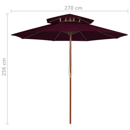 Double Decker Parasol with Wooden Pole Bordeaux Red 270 cm