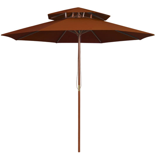 Double Decker Parasol with Wooden Pole Terracotta 270 cm