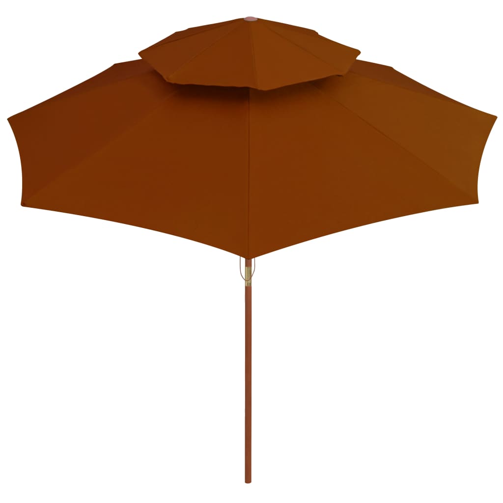 Double Decker Parasol with Wooden Pole Terracotta 270 cm