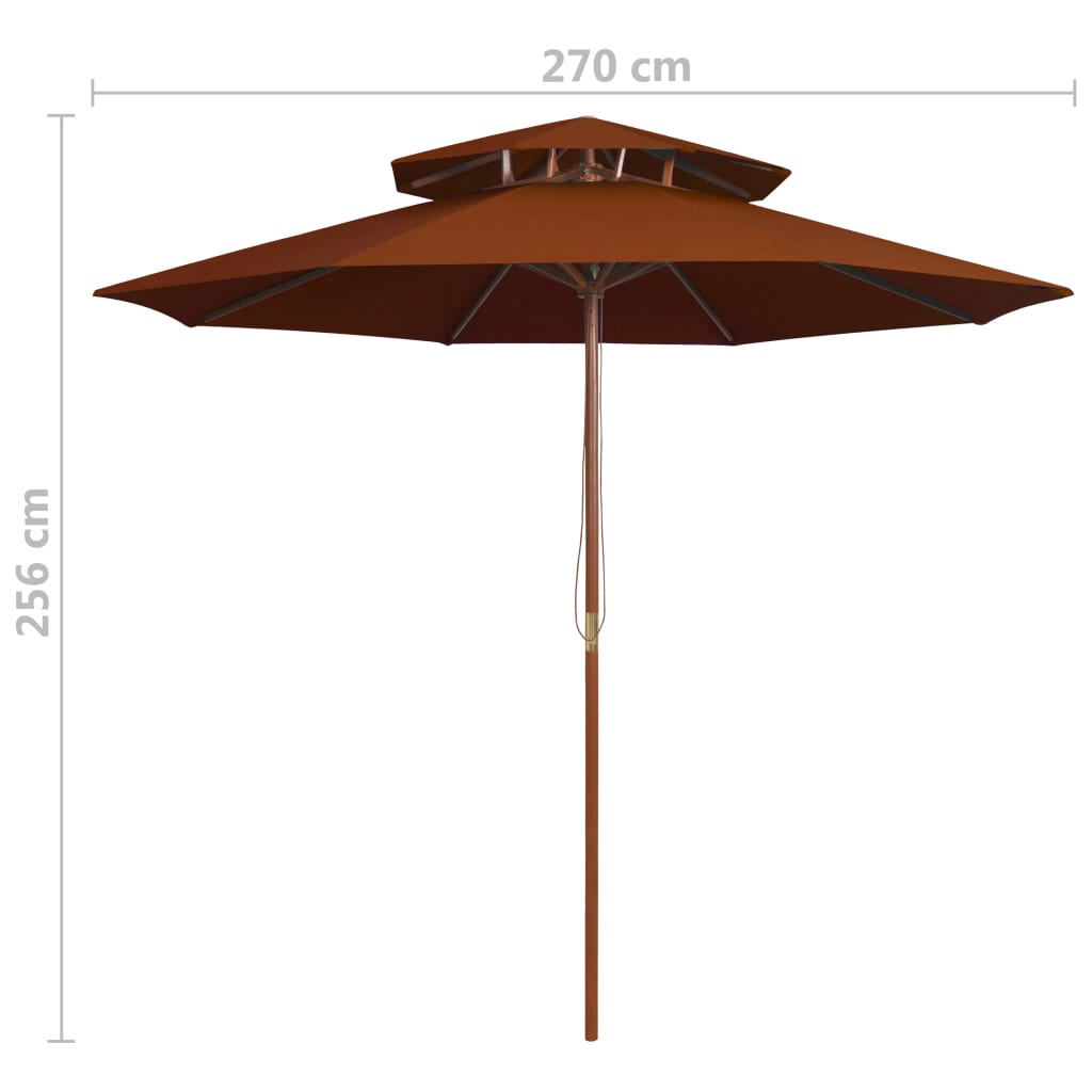 Double Decker Parasol with Wooden Pole Terracotta 270 cm