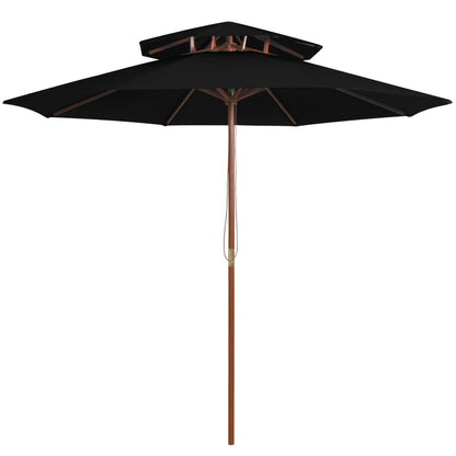 Double Decker Parasol with Wooden Pole Black 270 cm