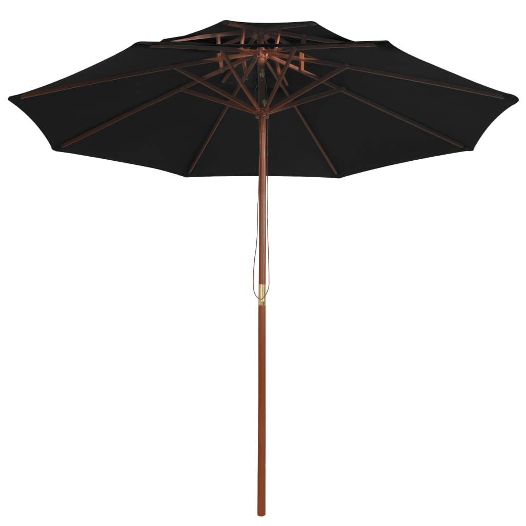 Double Decker Parasol with Wooden Pole Black 270 cm