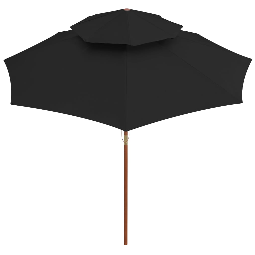 Double Decker Parasol with Wooden Pole Black 270 cm