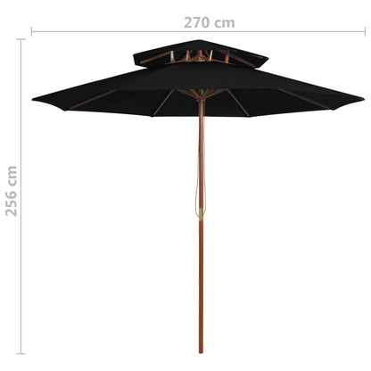 Double Decker Parasol with Wooden Pole Black 270 cm