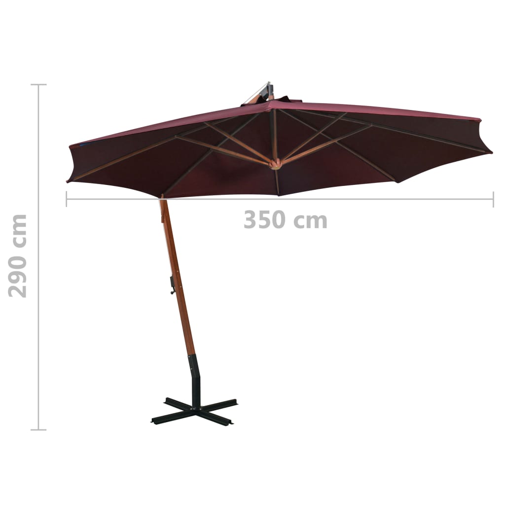 Hanging Garden Parasol with Pole Bordeaux Red 3.5x2.9 m Solid Fir Wood