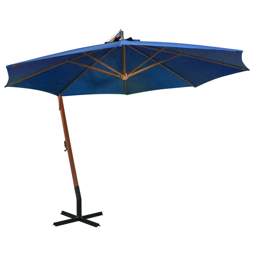 Hanging Garden Parasol with Pole Azure Blue 3.5x2.9 m Solid Fir Wood