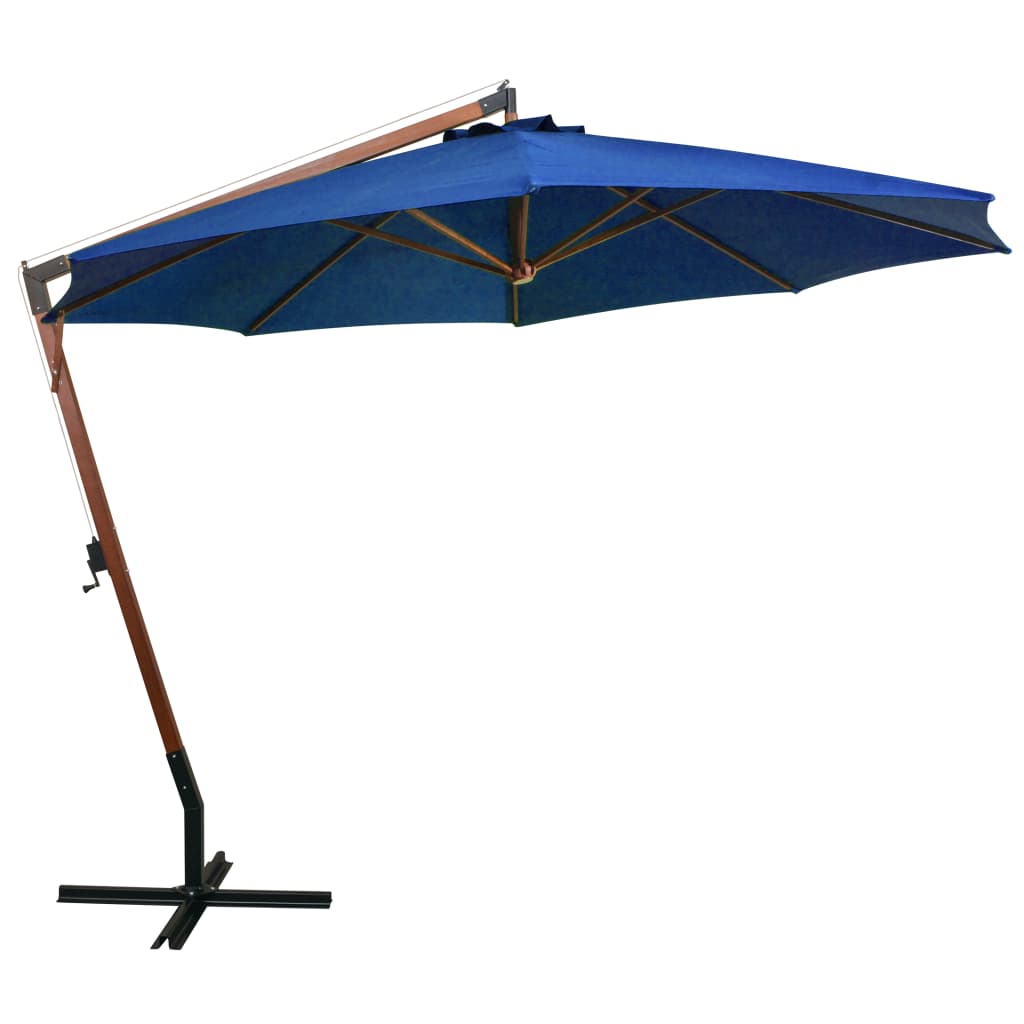 Hanging Garden Parasol with Pole Azure Blue 3.5x2.9 m Solid Fir Wood