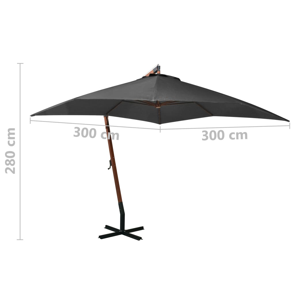 Hanging Garden Parasol with Pole Anthracite 3x3 m Solid Fir Wood