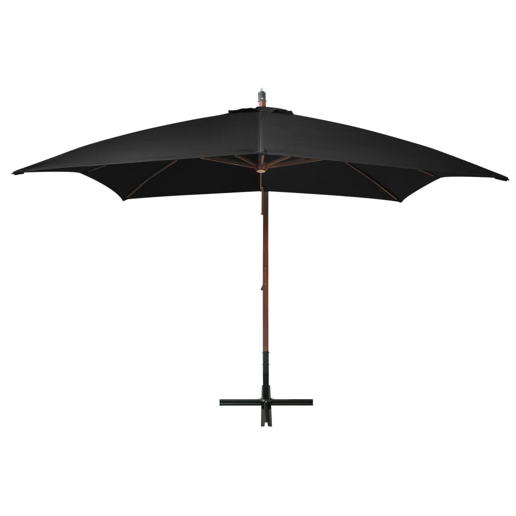 Hanging Parasol with Pole Black 3x3 m Solid Fir Wood