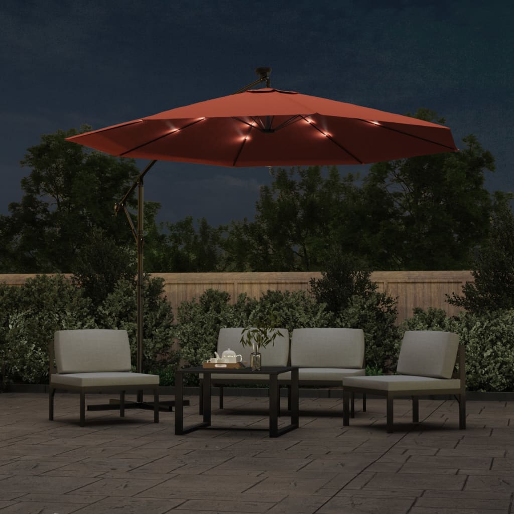 Cantilever Umbrella with LED Lights and Steel Pole Terracotta