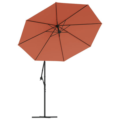 Cantilever Umbrella with LED Lights and Steel Pole Terracotta