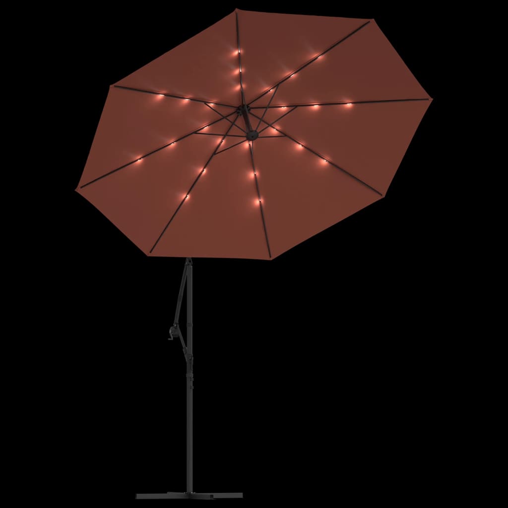 Cantilever Umbrella with LED Lights and Steel Pole Terracotta