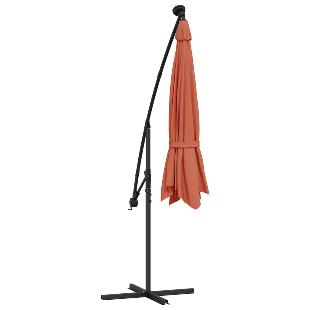 Cantilever Umbrella with LED Lights and Steel Pole Terracotta