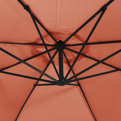 Cantilever Umbrella with LED Lights and Steel Pole Terracotta