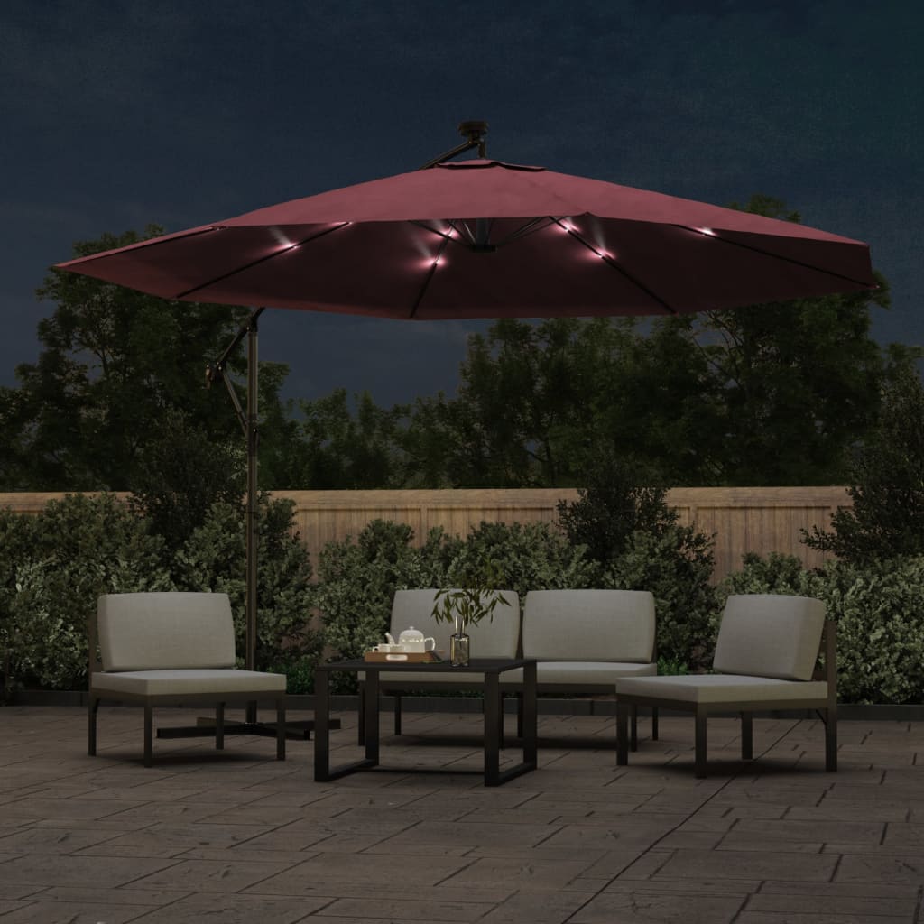 Cantilever Garden Parasol with LED Lights Bordeaux Red 350 cm