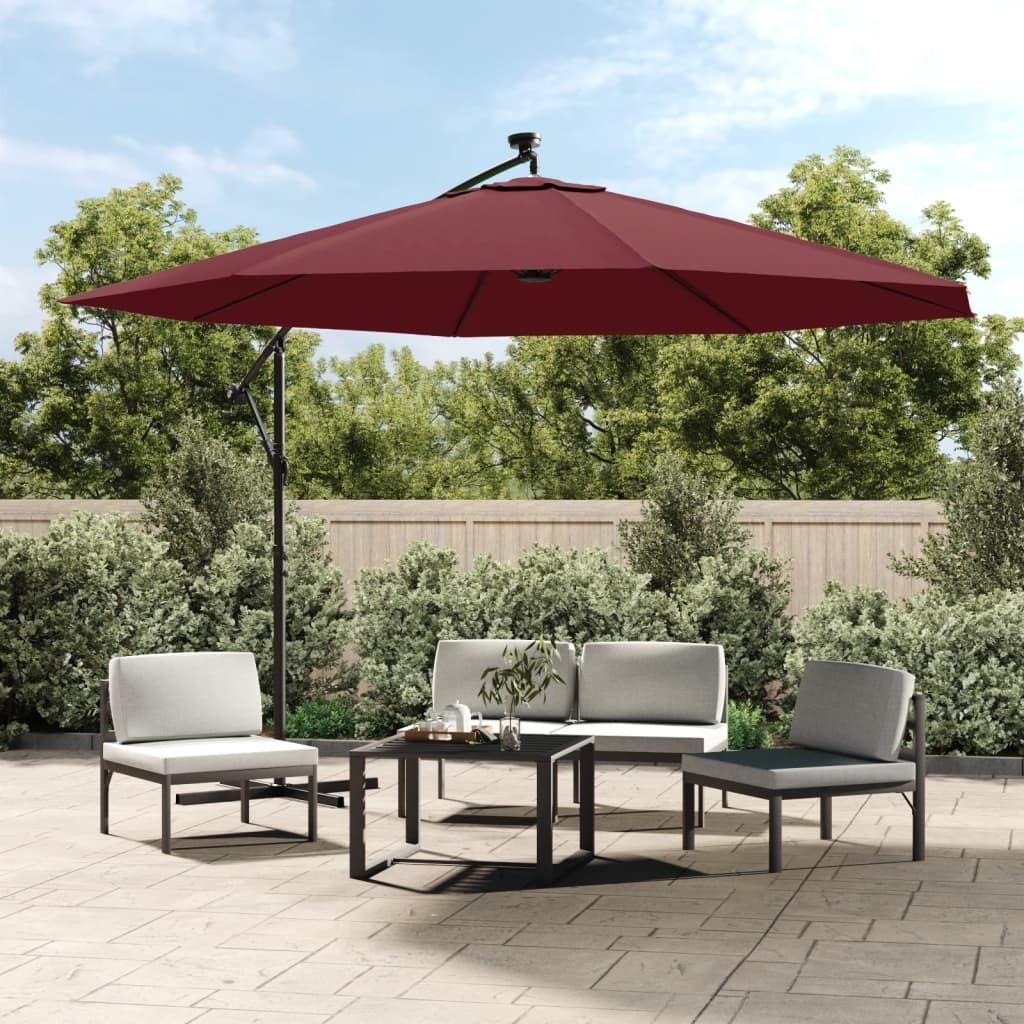 Cantilever Garden Parasol with LED Lights Bordeaux Red 350 cm