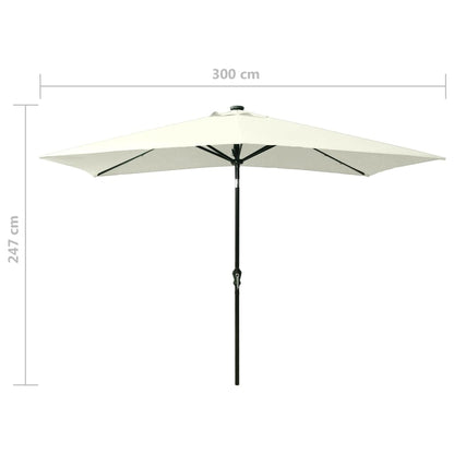 Garden Parasol with LEDs and Steel Pole Sand 2x3 m