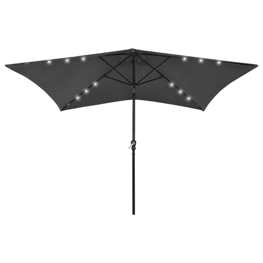 Garden Parasol with LEDs and Steel Pole Anthracite 2x3 m