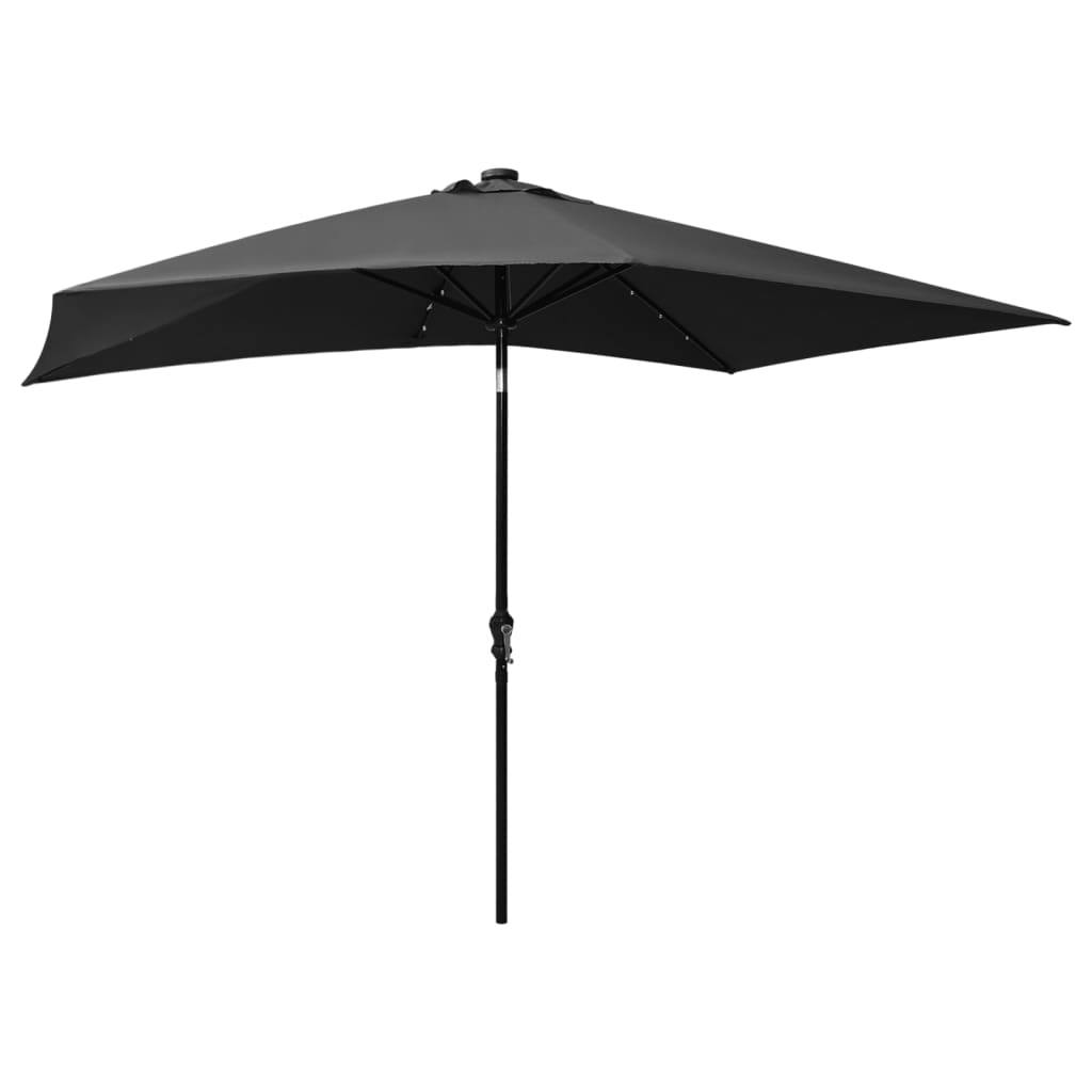 Garden Parasol with LEDs and Steel Pole Anthracite 2x3 m