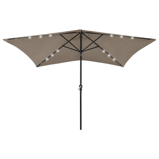 Garden Parasol with LEDs and Steel Pole Taupe 2x3 m