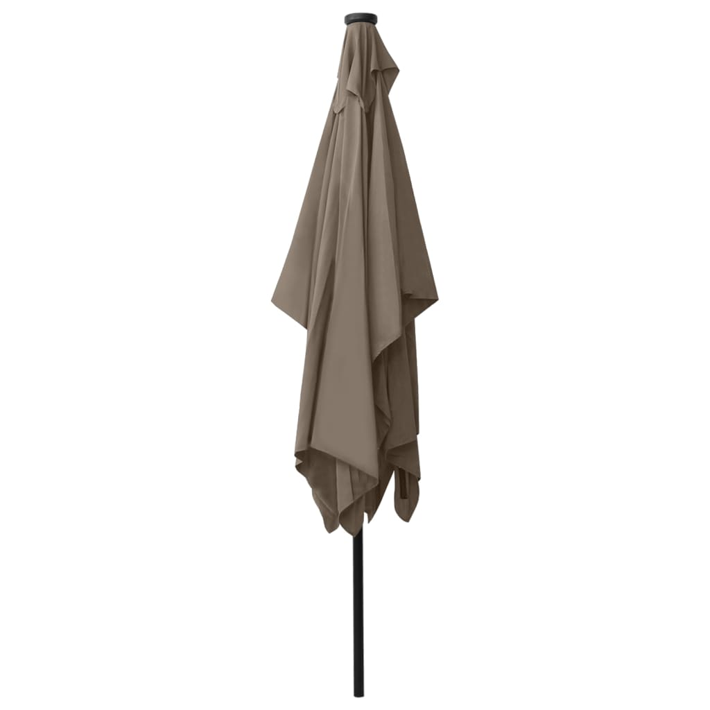 Garden Parasol with LEDs and Steel Pole Taupe 2x3 m