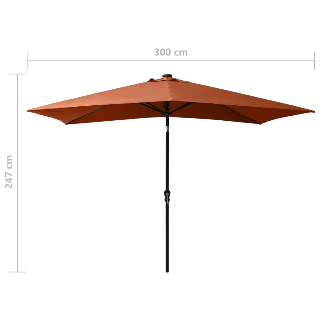 Garden Parasol with LEDs and Steel Pole Terracotta 2x3 m