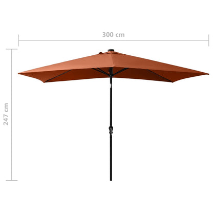 Garden Parasol with LEDs and Steel Pole Terracotta 2x3 m