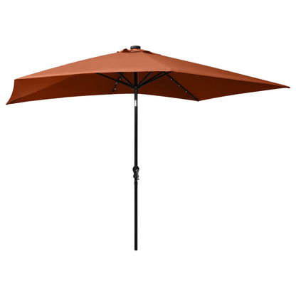 Garden Parasol with LEDs and Steel Pole Terracotta 2x3 m