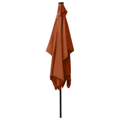 Garden Parasol with LEDs and Steel Pole Terracotta 2x3 m