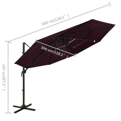 4-Tier Garden Parasol with Aluminium Pole Bordeaux Red 3x3 m