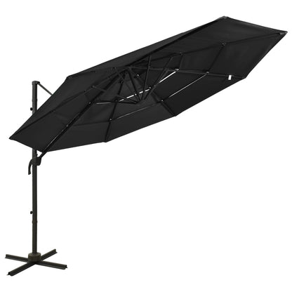 4-Tier Garden Parasol with Aluminium Pole Black 3x3 m