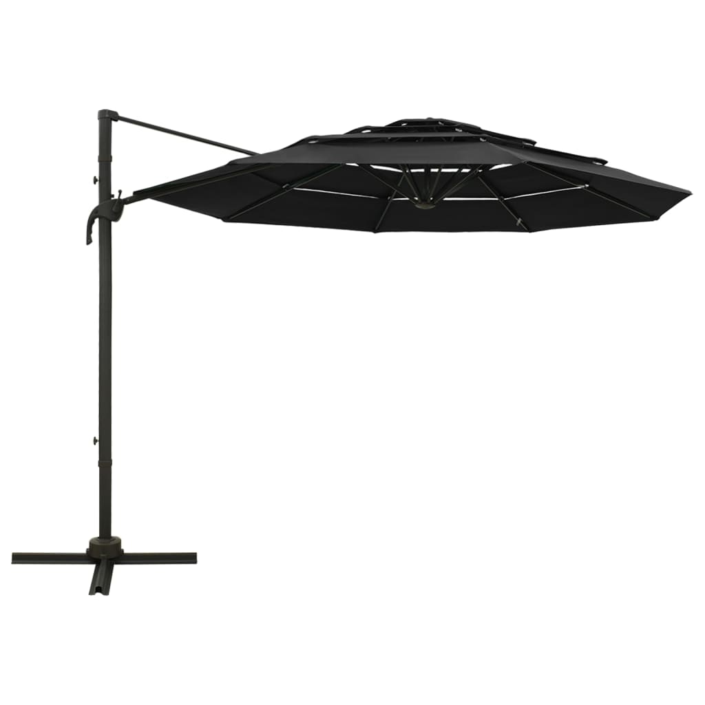 4-Tier Garden Parasol with Aluminium Pole Black 3x3 m