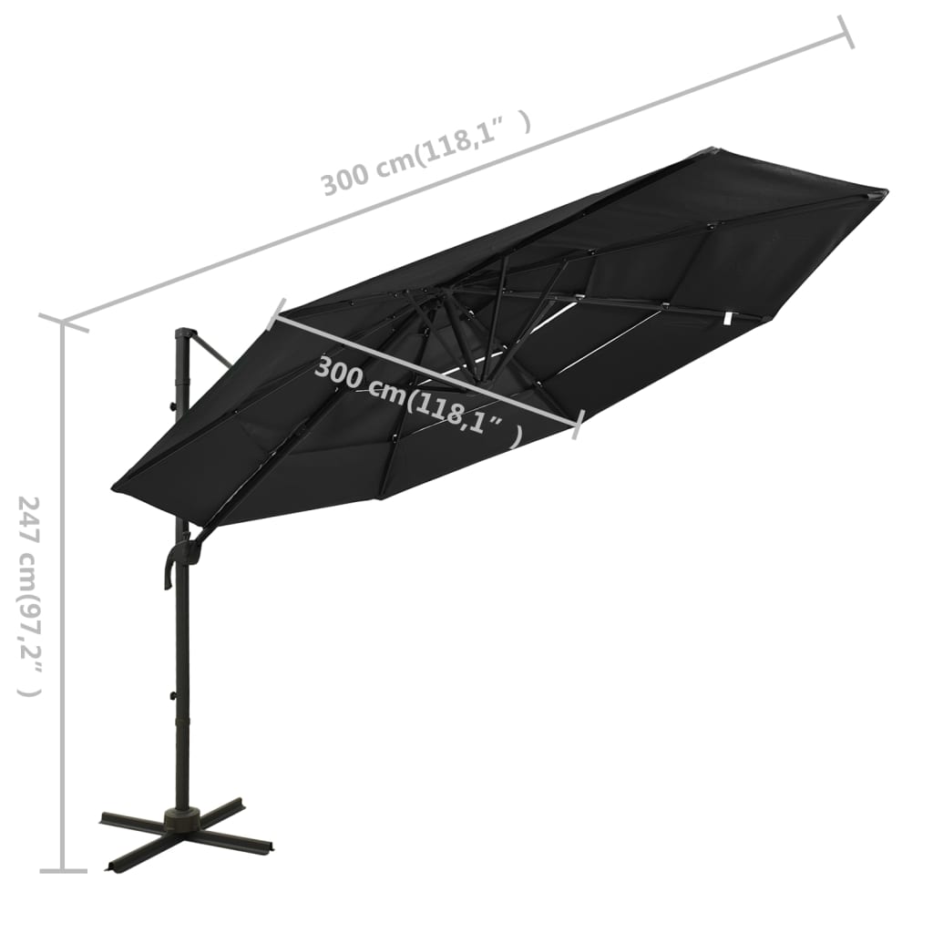 4-Tier Garden Parasol with Aluminium Pole Black 3x3 m